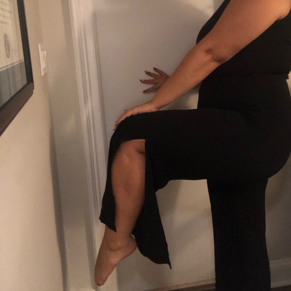 LULUS BLACK JUMPSUIT: slit ankle